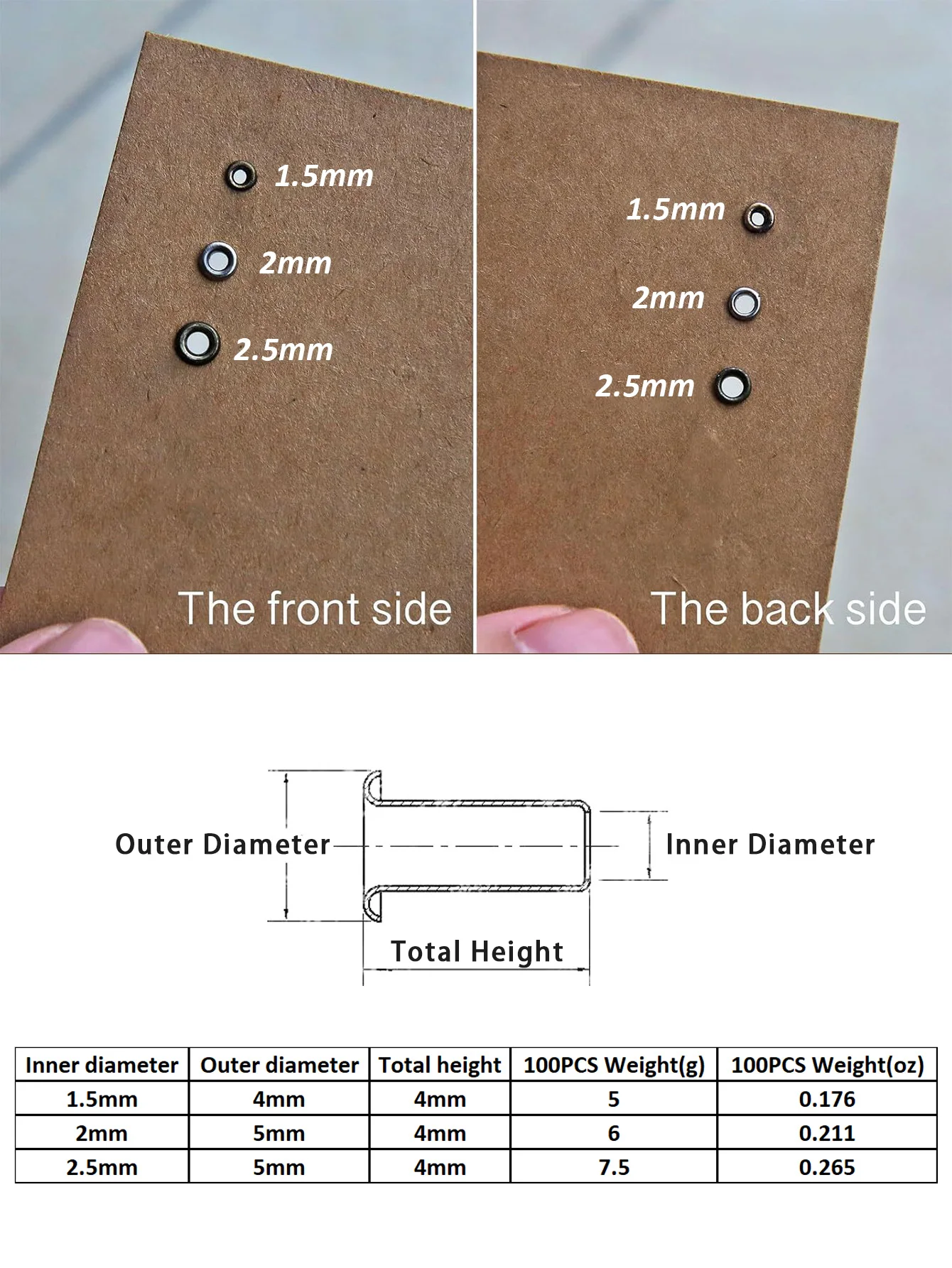 120PCS Copper Color Mix Tiny 1.5/2/2.5mm Grommets Eyelets for Shoes Clothes Leather Canvas BJD Eyelets with 3PCS Fixing Tools