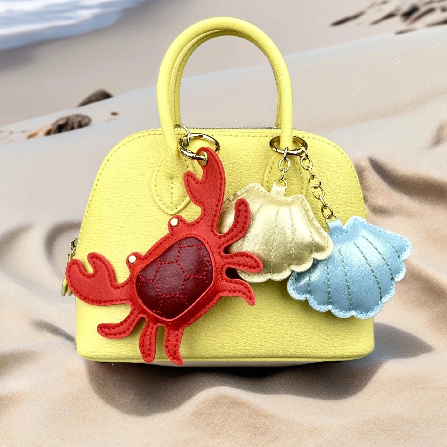 Y2K Stylish PU Leather Beach Style Keychain, Cute Sea Animal Bag Charm, Leather Lobster/Crab/Seashell Purse Accessory