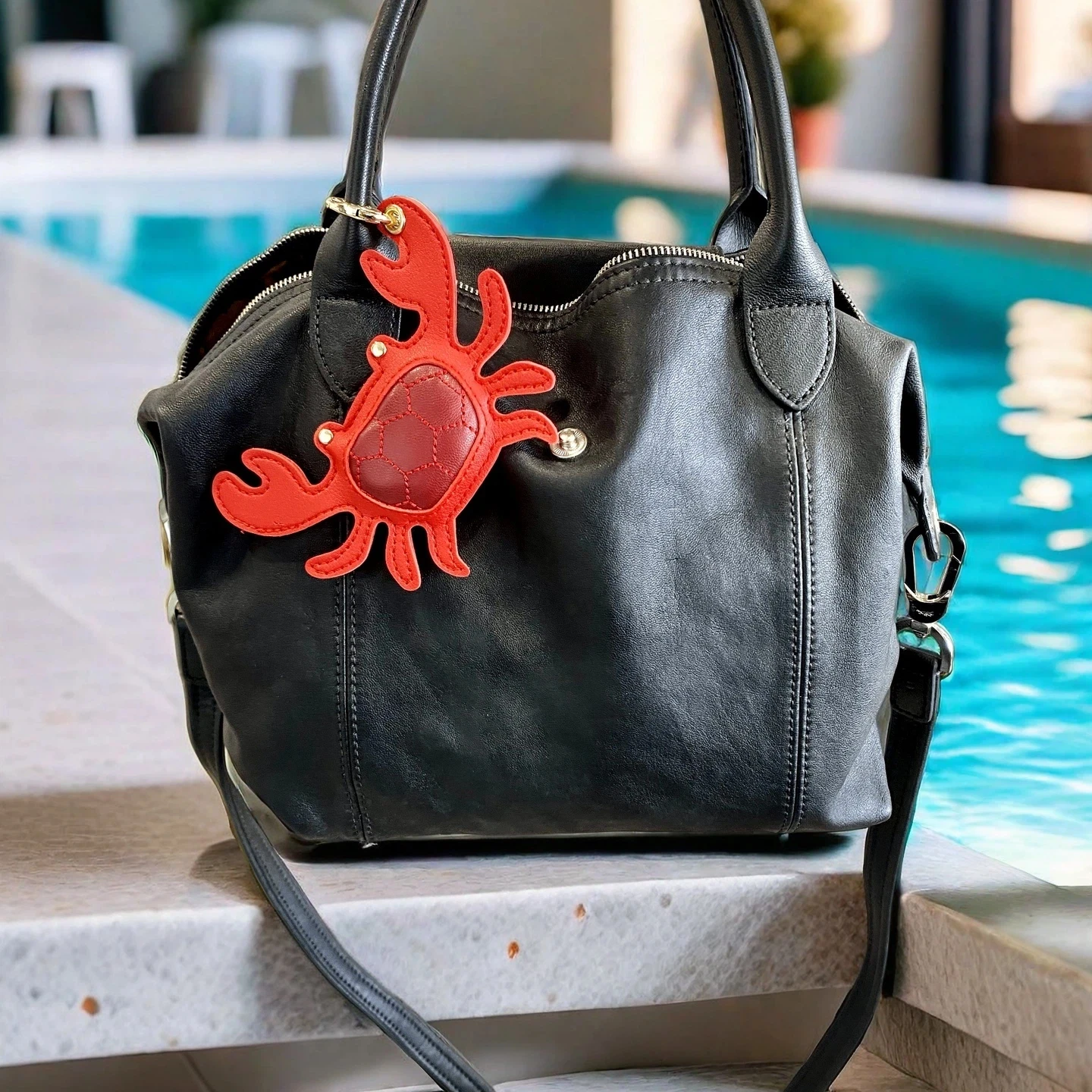 Y2K Stylish PU Leather Beach Style Keychain, Cute Sea Animal Bag Charm, Leather Lobster/Crab/Seashell Purse Accessory