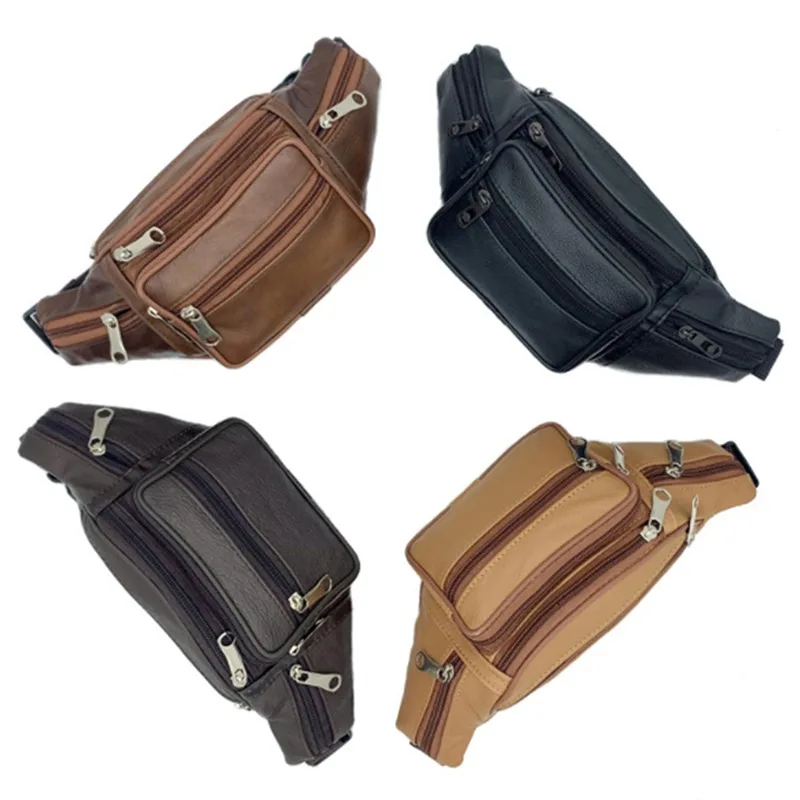 Men's Waist Pack Leather Bag Waist Belt Bag Male Leather Fanny Pack Fashion Luxury Small Shoulder Bags For Men