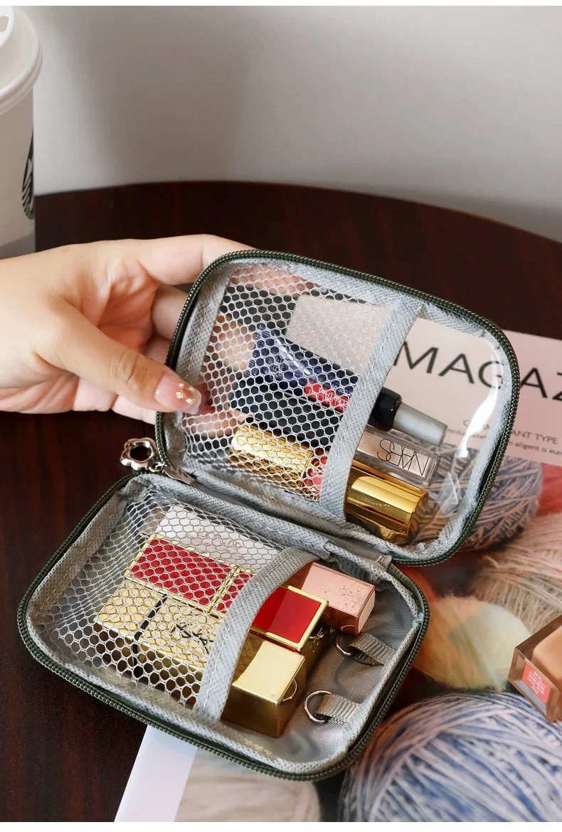 NEW Portable Lipstick Transparent Touch-Up Cosmetic Pouch Cosmetic Organizer Travel Bluetooth Headphone Charging Cable Pouch