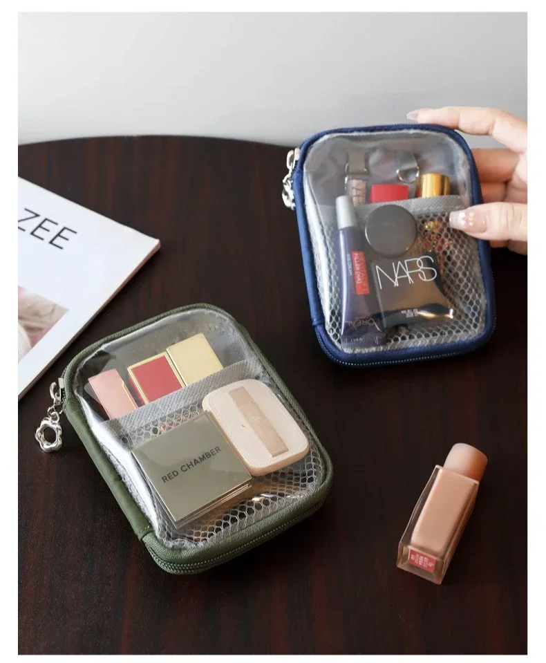 NEW Portable Lipstick Transparent Touch-Up Cosmetic Pouch Cosmetic Organizer Travel Bluetooth Headphone Charging Cable Pouch