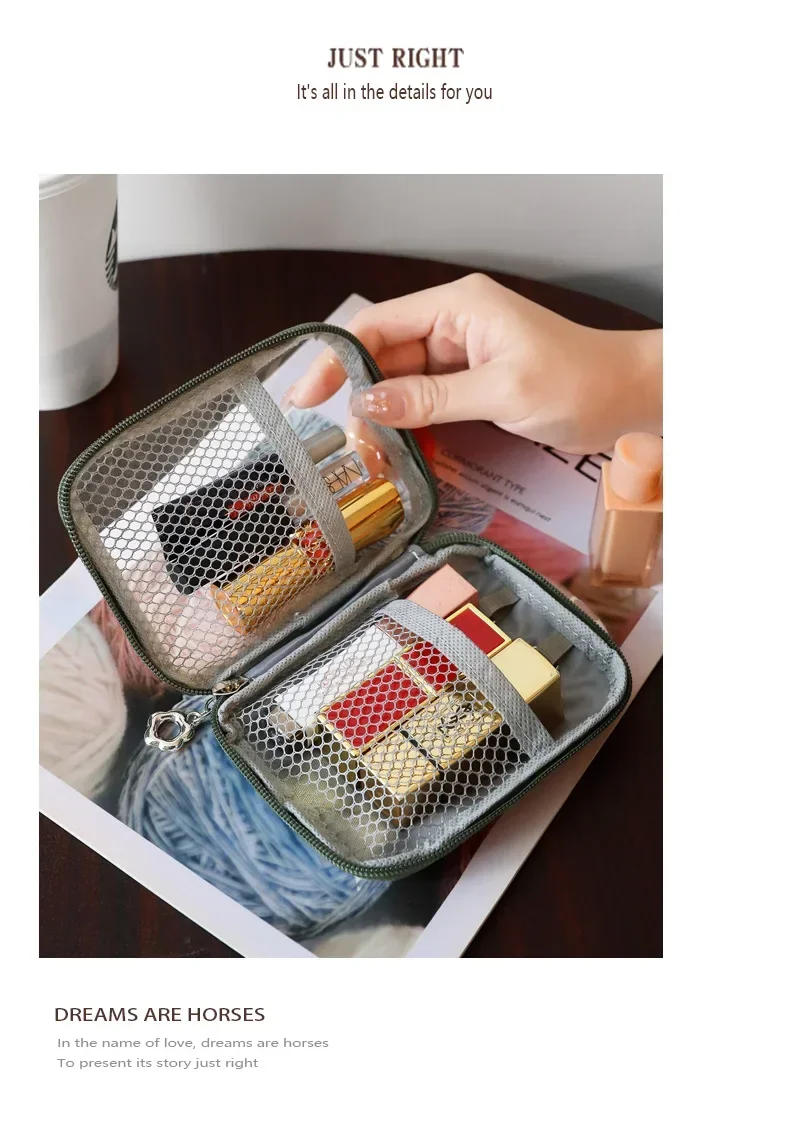NEW Portable Lipstick Transparent Touch-Up Cosmetic Pouch Cosmetic Organizer Travel Bluetooth Headphone Charging Cable Pouch