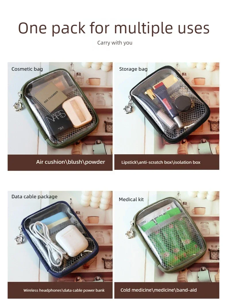 NEW Portable Lipstick Transparent Touch-Up Cosmetic Pouch Cosmetic Organizer Travel Bluetooth Headphone Charging Cable Pouch