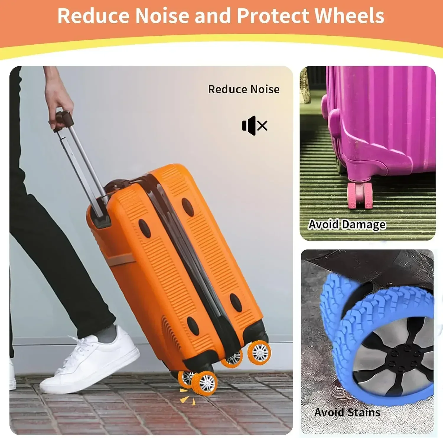 24/4pcs Colorful Travel Luggage Wheels Cover Thicken Silicone Luggage Wheel Protector Reduce Noise Roller Protective Sleeves
