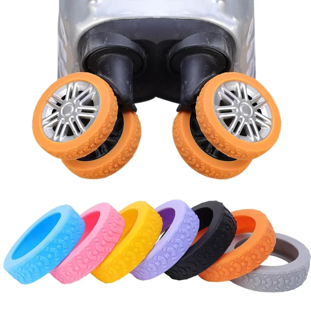 24/4pcs Colorful Travel Luggage Wheels Cover Thicken Silicone Luggage Wheel Protector Reduce Noise Roller Protective Sleeves