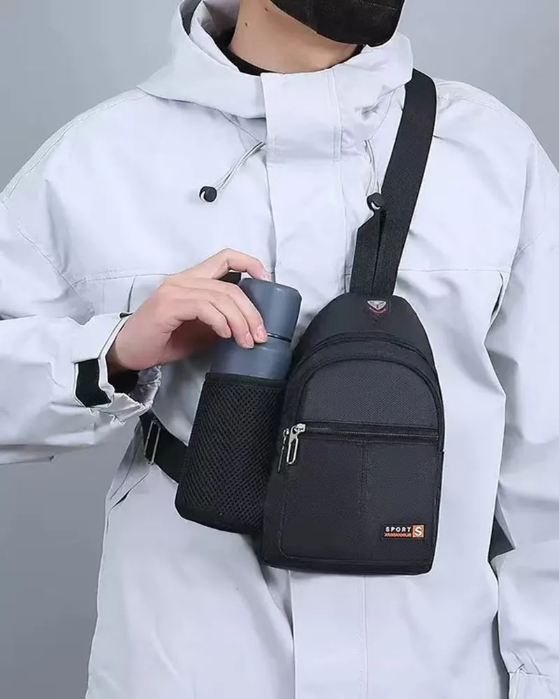 New Waterproof Crossbody Bag, Fashionable Chest Bag, Multifunctional Casual Single Shoulder Water Cup, Men's Backpack for Travel