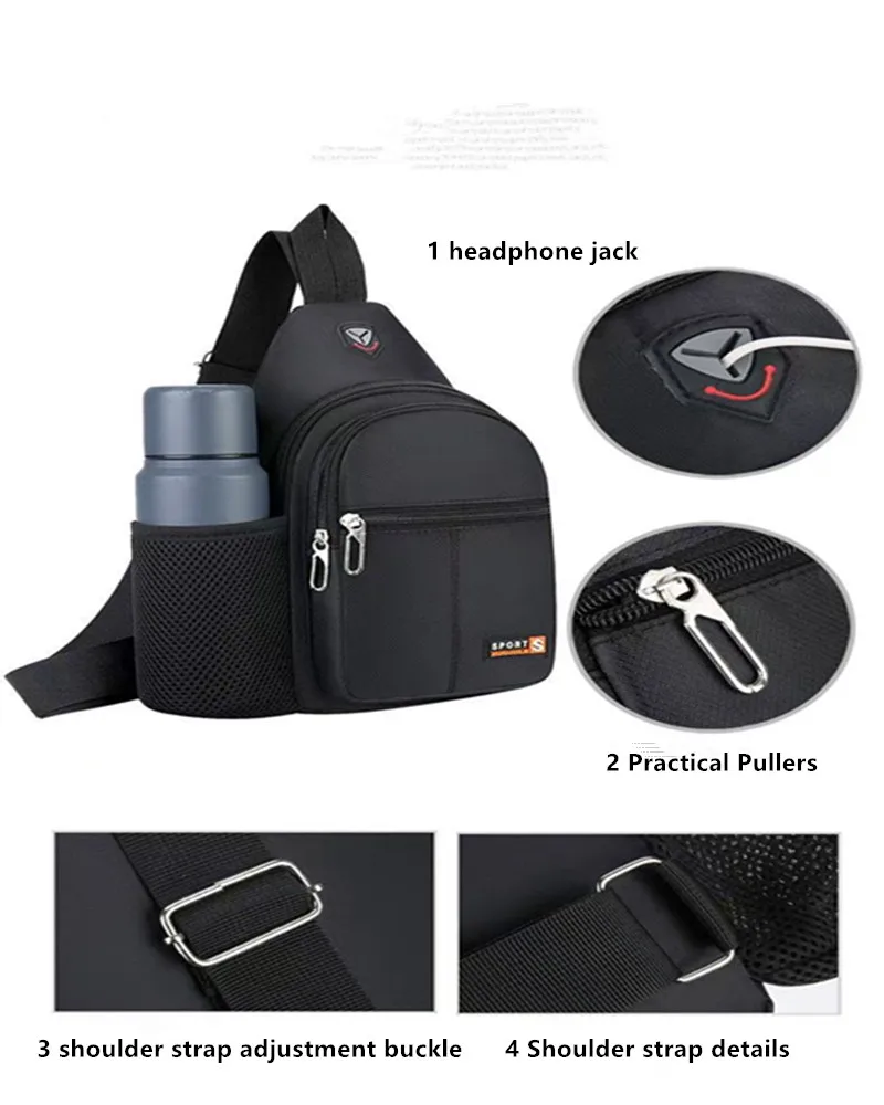 New Waterproof Crossbody Bag, Fashionable Chest Bag, Multifunctional Casual Single Shoulder Water Cup, Men's Backpack for Travel