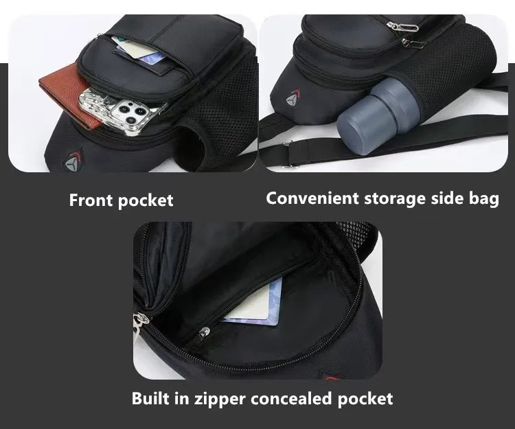 New Waterproof Crossbody Bag, Fashionable Chest Bag, Multifunctional Casual Single Shoulder Water Cup, Men's Backpack for Travel