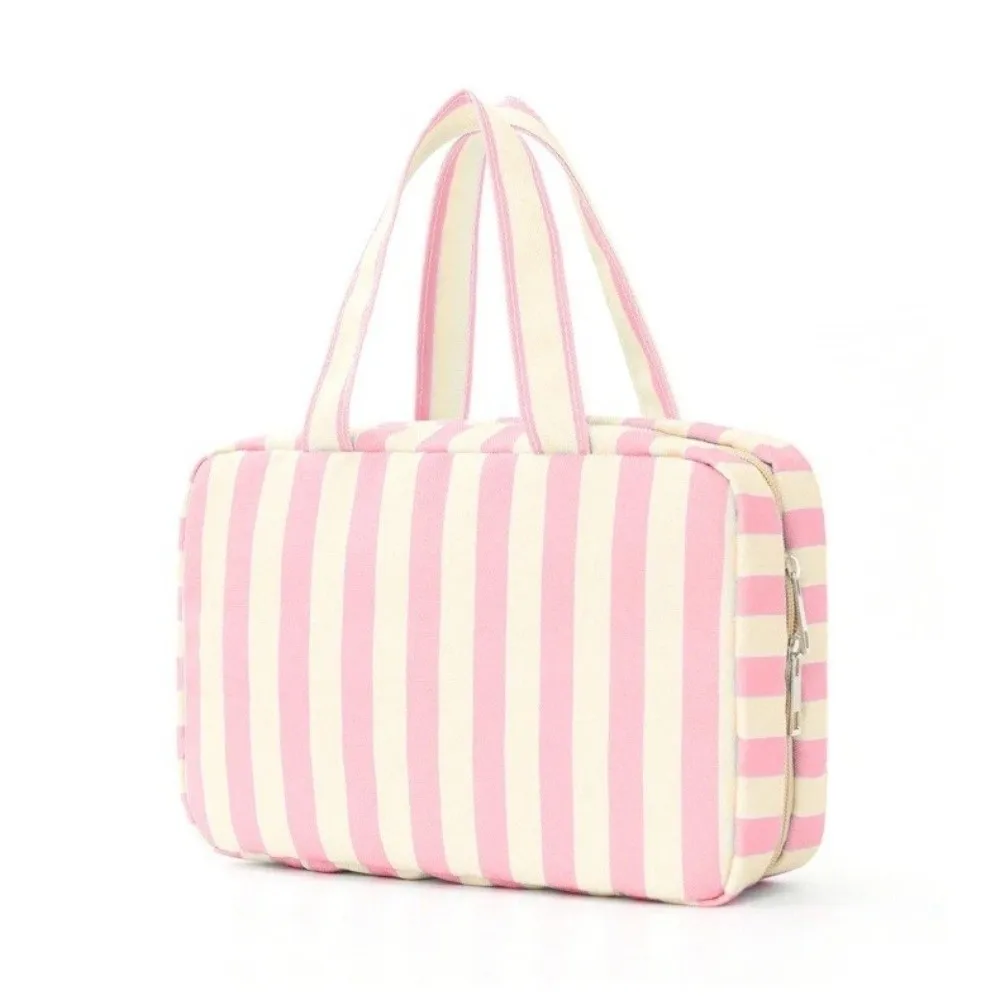 Portable Hanging Travel Toiletry Bag 4-Fold with Hook Makeup Bag Large Capacity Striped Cosmetic Bag Travel