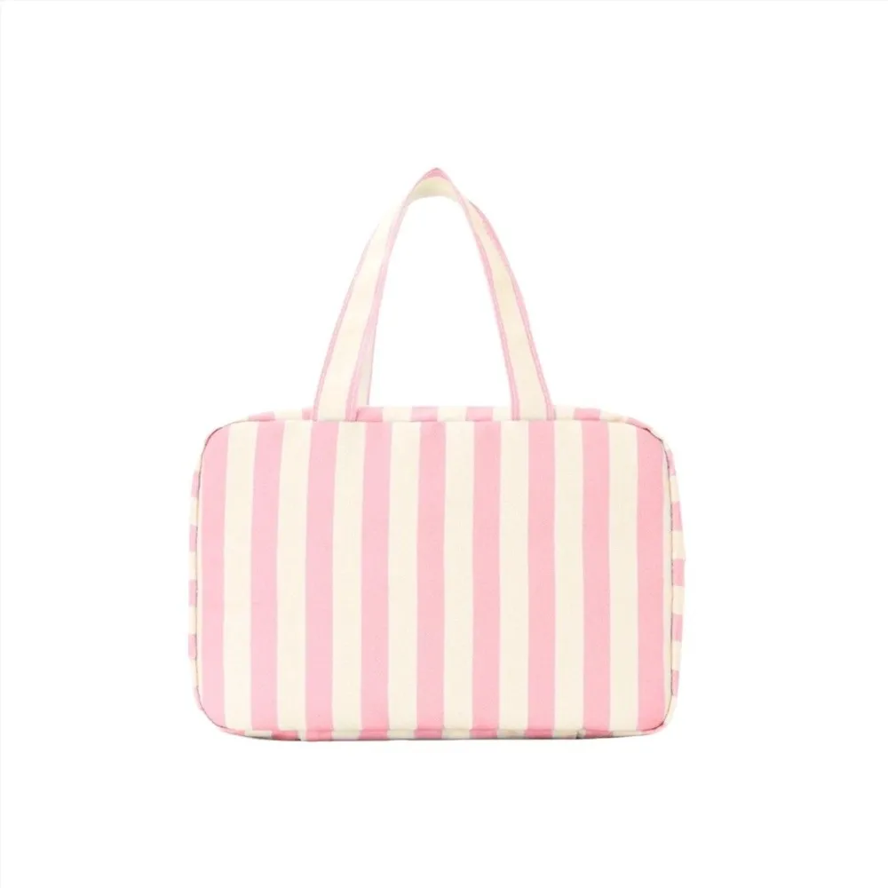Portable Hanging Travel Toiletry Bag 4-Fold with Hook Makeup Bag Large Capacity Striped Cosmetic Bag Travel