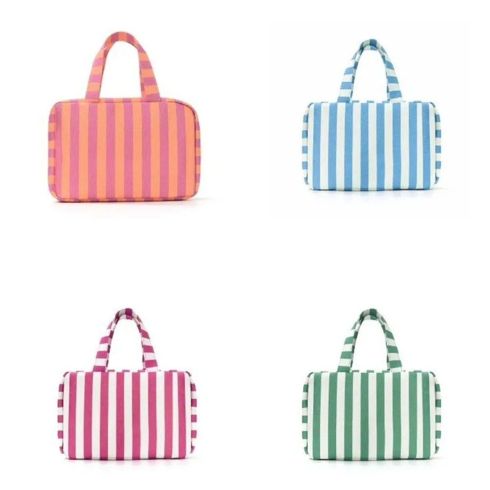Portable Hanging Travel Toiletry Bag 4-Fold with Hook Makeup Bag Large Capacity Striped Cosmetic Bag Travel