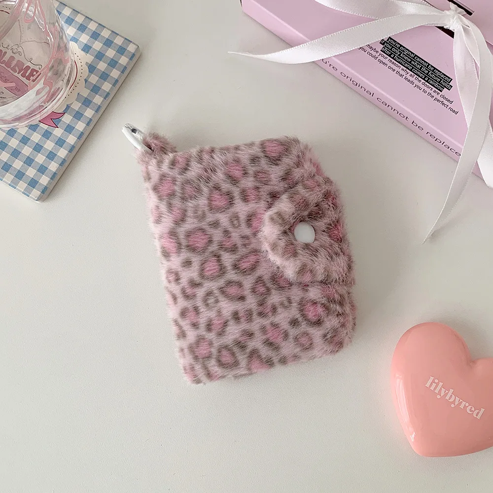 Winter INS Fashion Leopard Print Plush Snap Wallet Card Bag Cute Japanese Girl Pendant Coin Wallet Change Storage Bag Kids Gifts