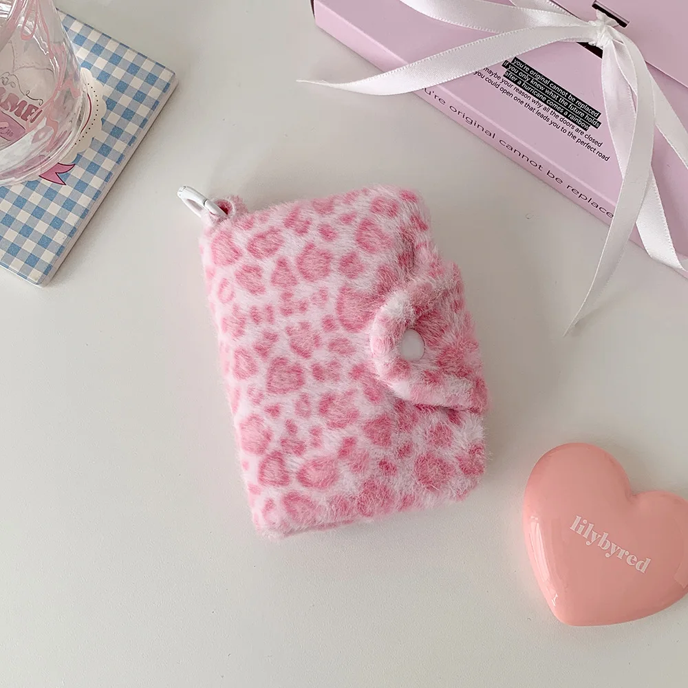 Winter INS Fashion Leopard Print Plush Snap Wallet Card Bag Cute Japanese Girl Pendant Coin Wallet Change Storage Bag Kids Gifts