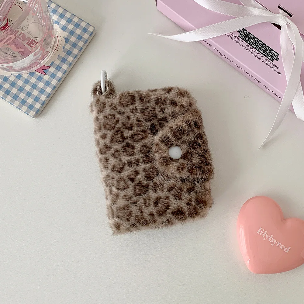 Winter INS Fashion Leopard Print Plush Snap Wallet Card Bag Cute Japanese Girl Pendant Coin Wallet Change Storage Bag Kids Gifts