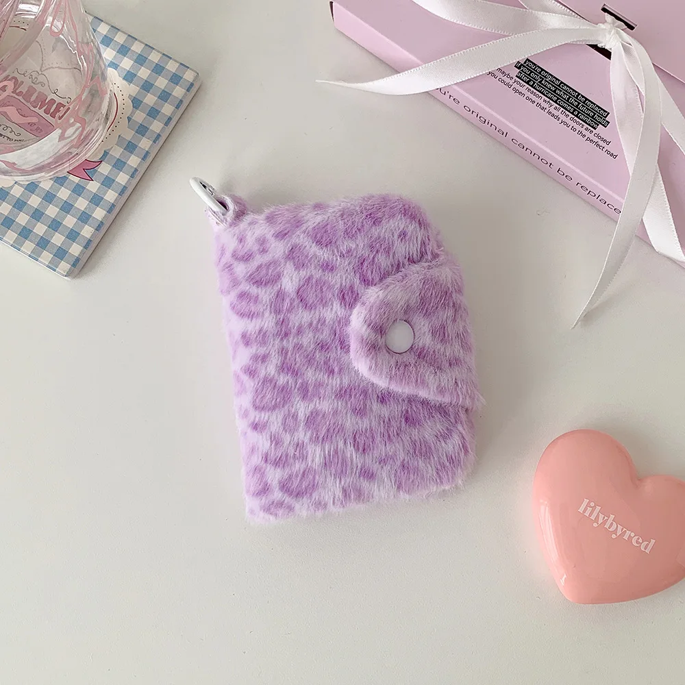 Winter INS Fashion Leopard Print Plush Snap Wallet Card Bag Cute Japanese Girl Pendant Coin Wallet Change Storage Bag Kids Gifts
