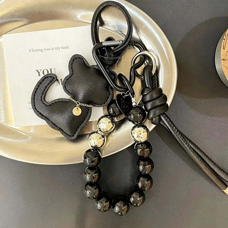 New Imitation Pearl Cat Mobile Phone Chain Gift Hanging Ornament Pendant Handbag Pendant Keychain Women Girls