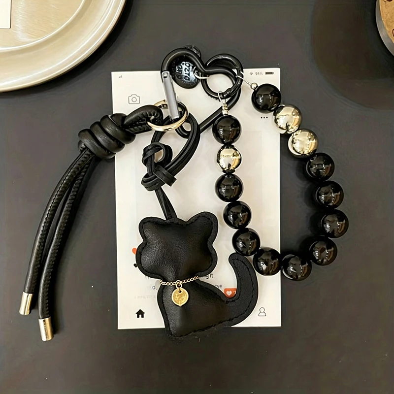 New Imitation Pearl Cat Mobile Phone Chain Gift Hanging Ornament Pendant Handbag Pendant Keychain Women Girls