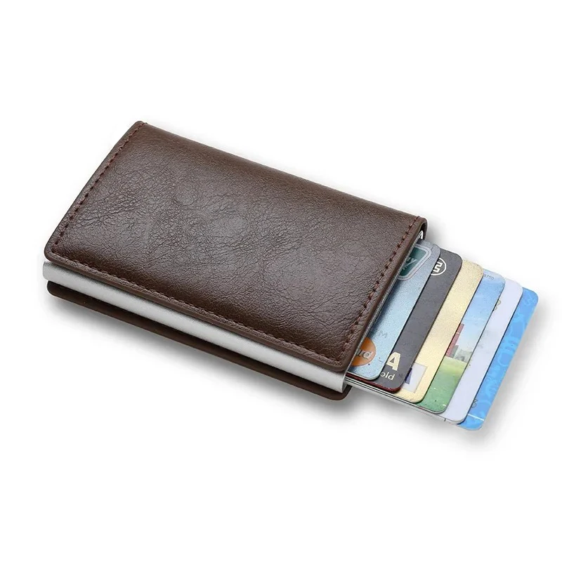 Rfid Carbon Fiber Credit Card Holder Wallets Men Brand Magic Trifold Leather Slim Mini Wallet Small Cardholder Money Bag Male