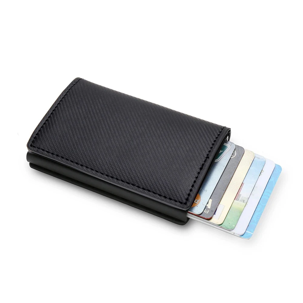 Rfid Carbon Fiber Credit Card Holder Wallets Men Brand Magic Trifold Leather Slim Mini Wallet Small Cardholder Money Bag Male