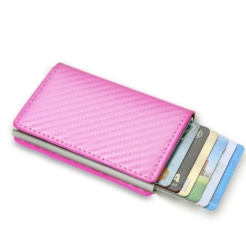 Rfid Carbon Fiber Credit Card Holder Wallets Men Brand Magic Trifold Leather Slim Mini Wallet Small Cardholder Money Bag Male