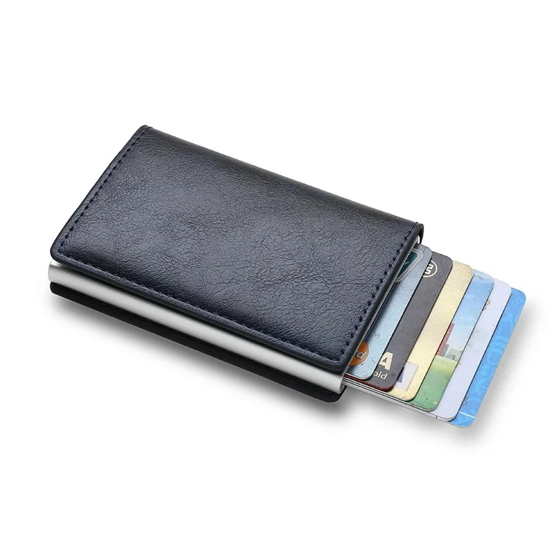 Rfid Carbon Fiber Credit Card Holder Wallets Men Brand Magic Trifold Leather Slim Mini Wallet Small Cardholder Money Bag Male