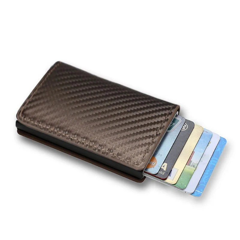 Rfid Carbon Fiber Credit Card Holder Wallets Men Brand Magic Trifold Leather Slim Mini Wallet Small Cardholder Money Bag Male
