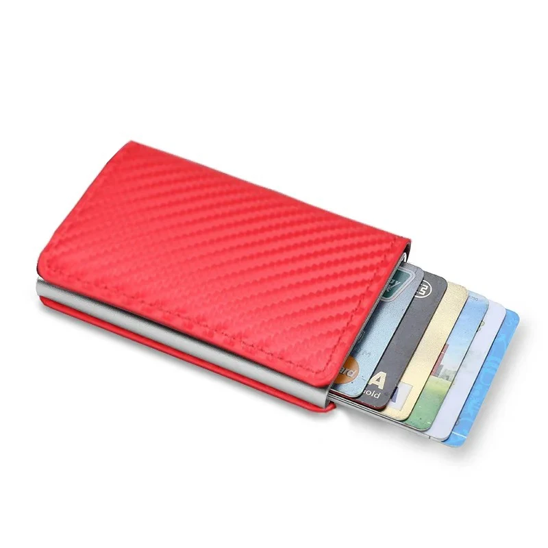 Rfid Carbon Fiber Credit Card Holder Wallets Men Brand Magic Trifold Leather Slim Mini Wallet Small Cardholder Money Bag Male