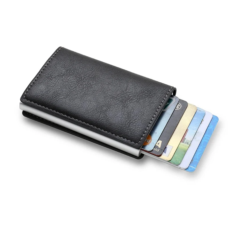 Rfid Carbon Fiber Credit Card Holder Wallets Men Brand Magic Trifold Leather Slim Mini Wallet Small Cardholder Money Bag Male