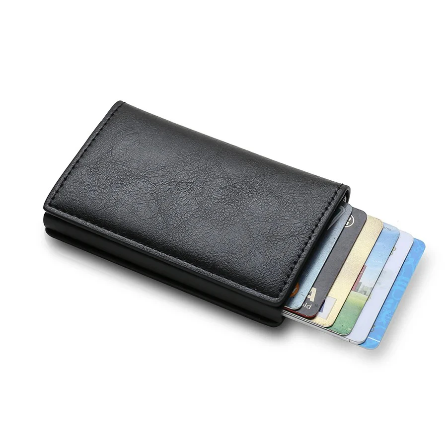 Rfid Carbon Fiber Credit Card Holder Wallets Men Brand Magic Trifold Leather Slim Mini Wallet Small Cardholder Money Bag Male
