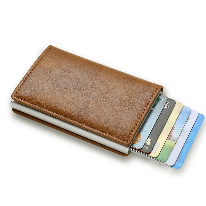 Rfid Carbon Fiber Credit Card Holder Wallets Men Brand Magic Trifold Leather Slim Mini Wallet Small Cardholder Money Bag Male