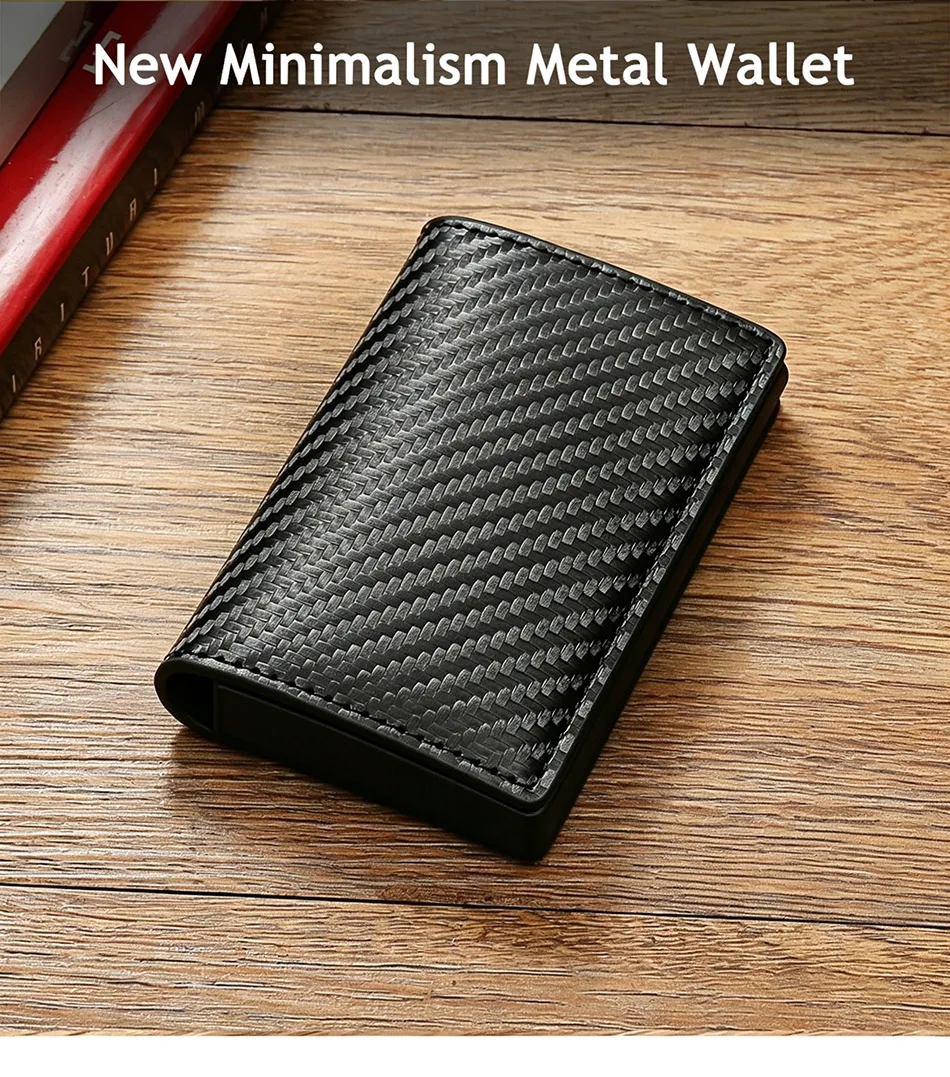 Rfid Carbon Fiber Credit Card Holder Wallets Men Brand Magic Trifold Leather Slim Mini Wallet Small Cardholder Money Bag Male