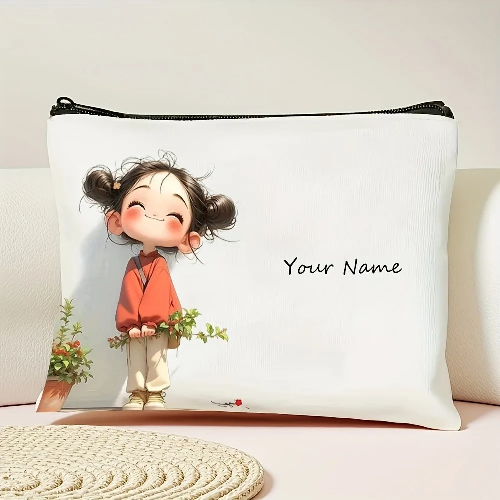 Chic Custom Name Unique Vintage Cute Floral Makeup Bags for Girls Cosmetic Pouch Toiletry Bag Pencil Case Travel Storage Handbag