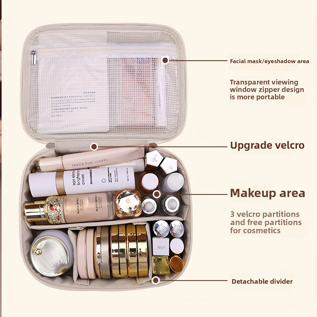 PU Leather Double Layer Makeup Bag Large Capacity Cosmetic Bags Luxury Cosmetics Organizer Women's Travel Essentials