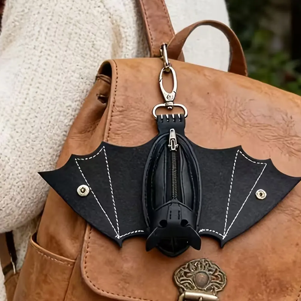 Creative Gothic Bat Zipper Bag, Bat Wallet Keychain, Mini Wallet Pendant, Halloween Bat Keychain Accessories