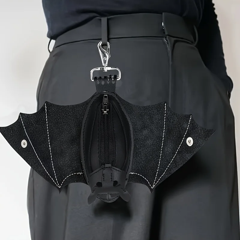 Creative Gothic Bat Zipper Bag, Bat Wallet Keychain, Mini Wallet Pendant, Halloween Bat Keychain Accessories