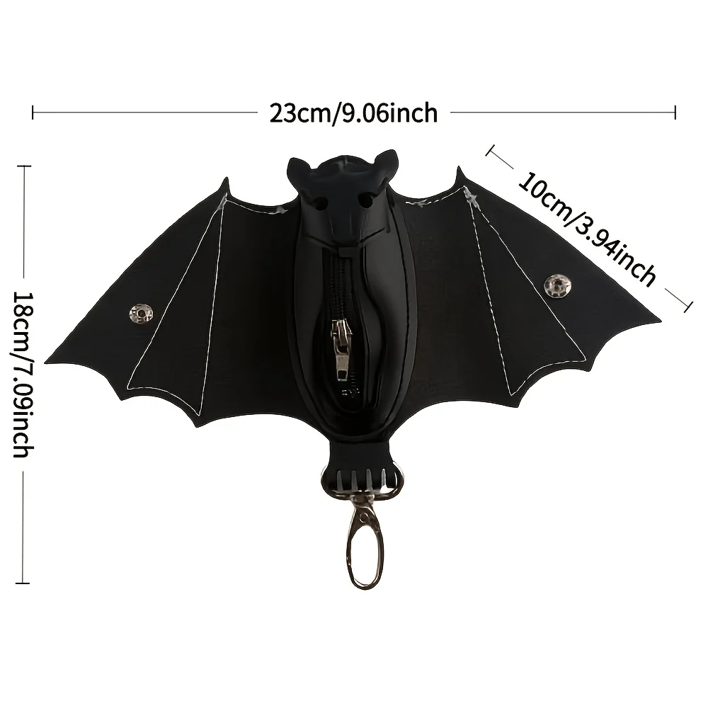 Creative Gothic Bat Zipper Bag, Bat Wallet Keychain, Mini Wallet Pendant, Halloween Bat Keychain Accessories
