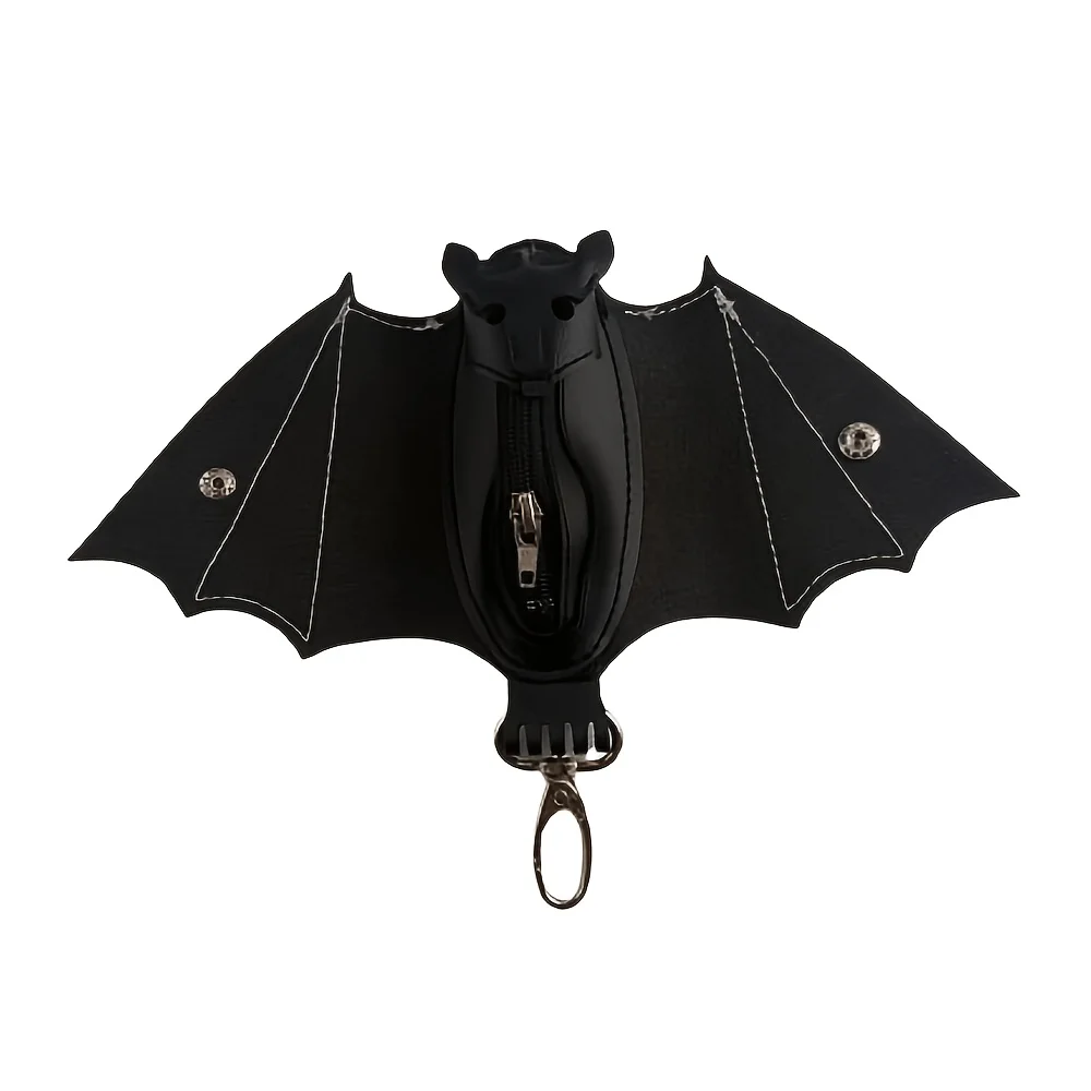 Creative Gothic Bat Zipper Bag, Bat Wallet Keychain, Mini Wallet Pendant, Halloween Bat Keychain Accessories