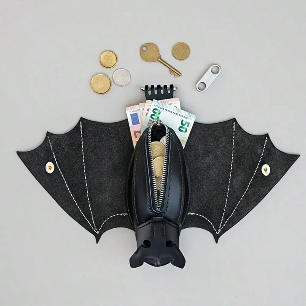 Creative Gothic Bat Zipper Bag, Bat Wallet Keychain, Mini Wallet Pendant, Halloween Bat Keychain Accessories