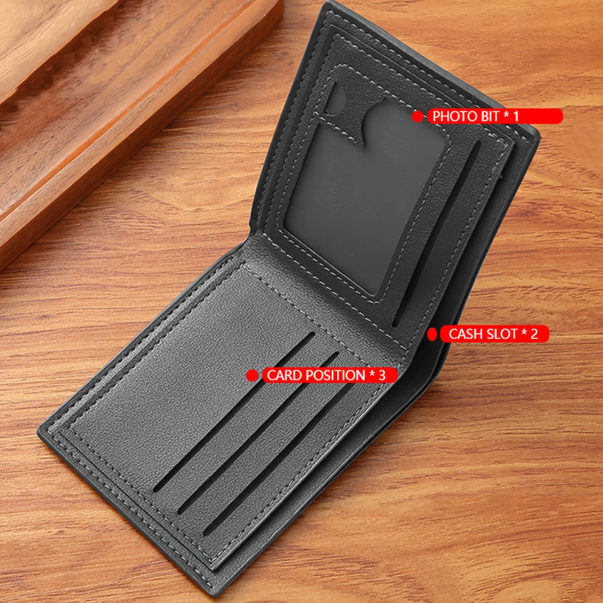 Men's Black Faux Leather Wallet with Shark Mouth Design Slim Credit Card Holder Coin Purse Multi-Color Pen Storage Perfect Gift