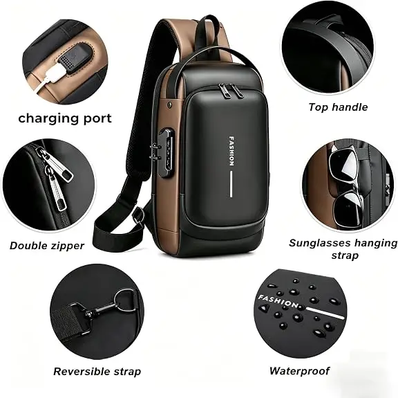 Sling Bag for Men Women Theft Crossbody Backpack with USB Charging Port Waterproof Chest Bag with Password Lock