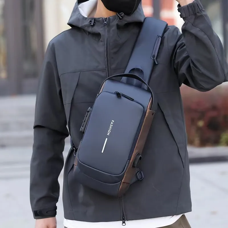 Sling Bag for Men Women Theft Crossbody Backpack with USB Charging Port Waterproof Chest Bag with Password Lock