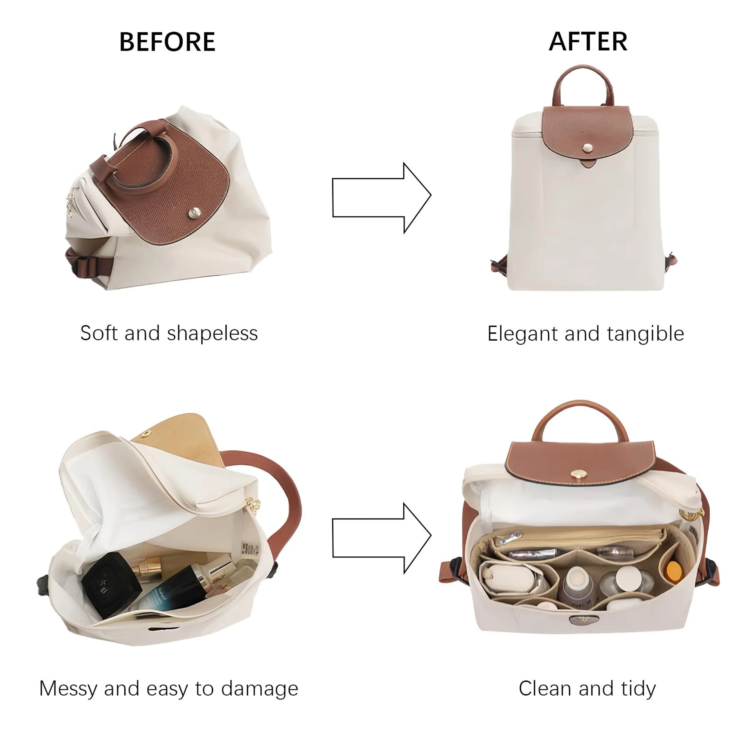 Felt Purse Organizer Insert with Multi Pockets, Bag-in-Bag Liner for Handbags & Backpacks, Travel Makeup Storage Bag