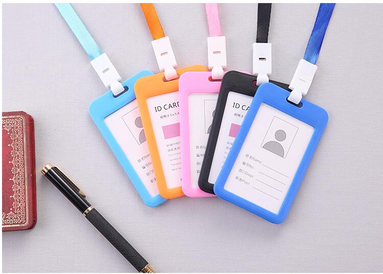 Unisex Colorful Employee Id Case with Lanyard Double Side Id Credit Card Holder Access Bus Card Case Badge Holder Card Sleeve
