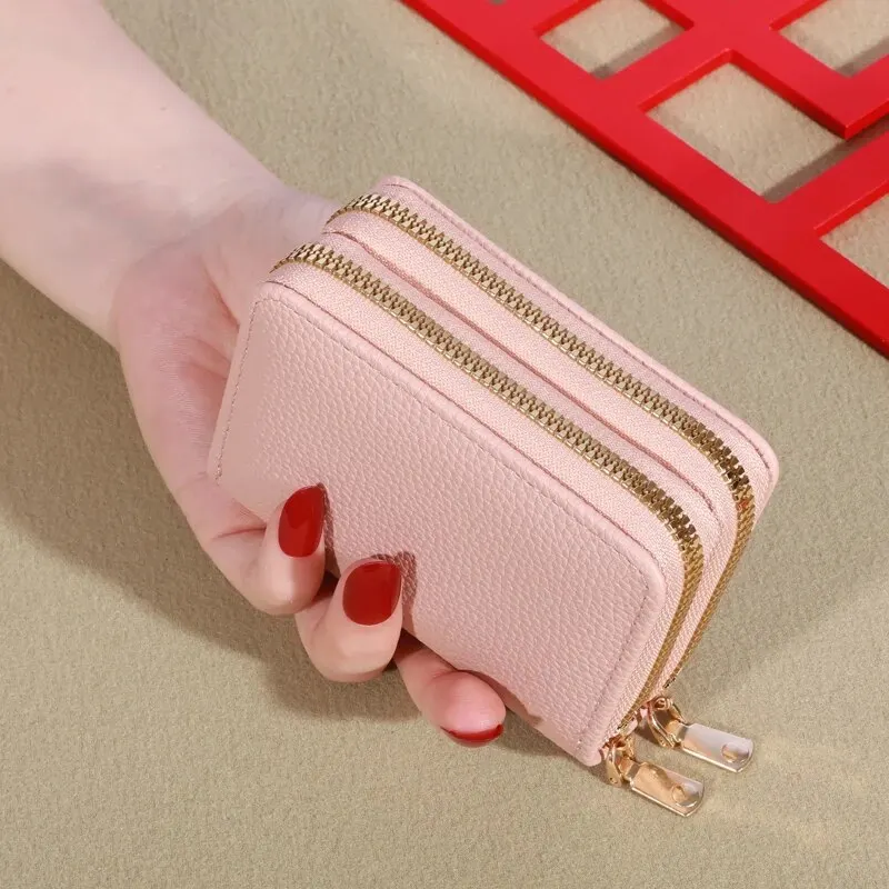 Women's Short Wallet with Transparent Closure. Litchi Pattern. Monaiea Multi Card Slot Wallet, Large Capacity, Fashionable