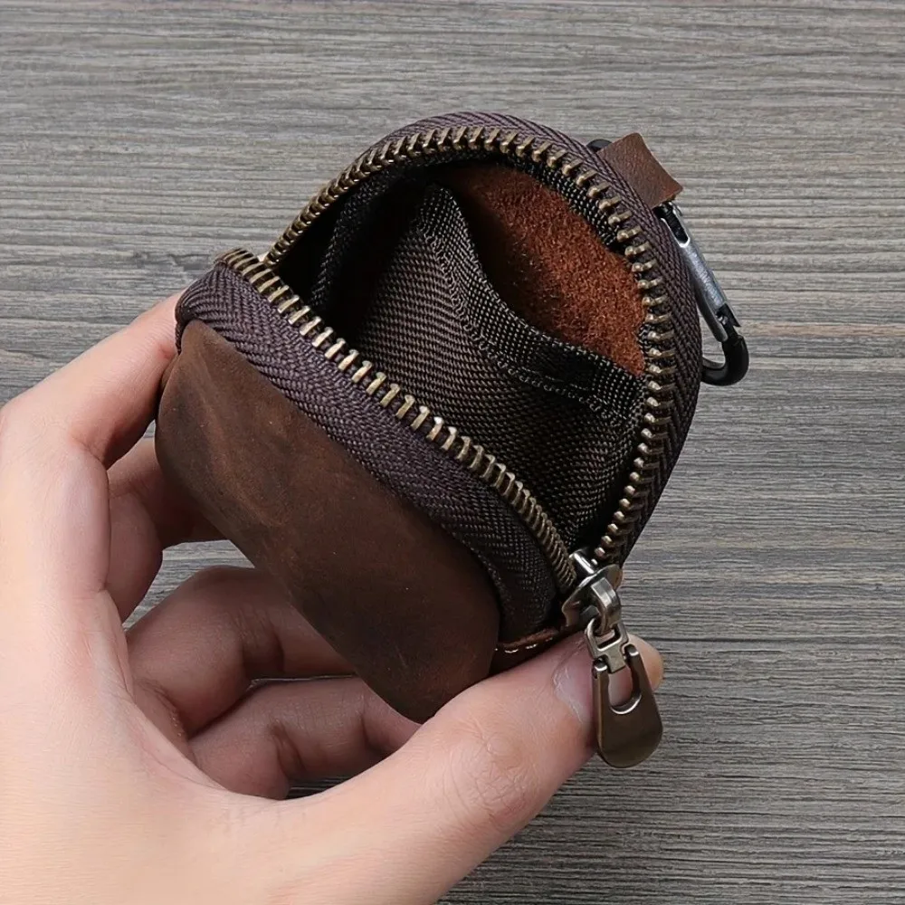 Retro Genuine Leather Coin Purse Mini with Zipper Small Zipper Pouch Key Bag Pendant For Coins Earphones Accessories