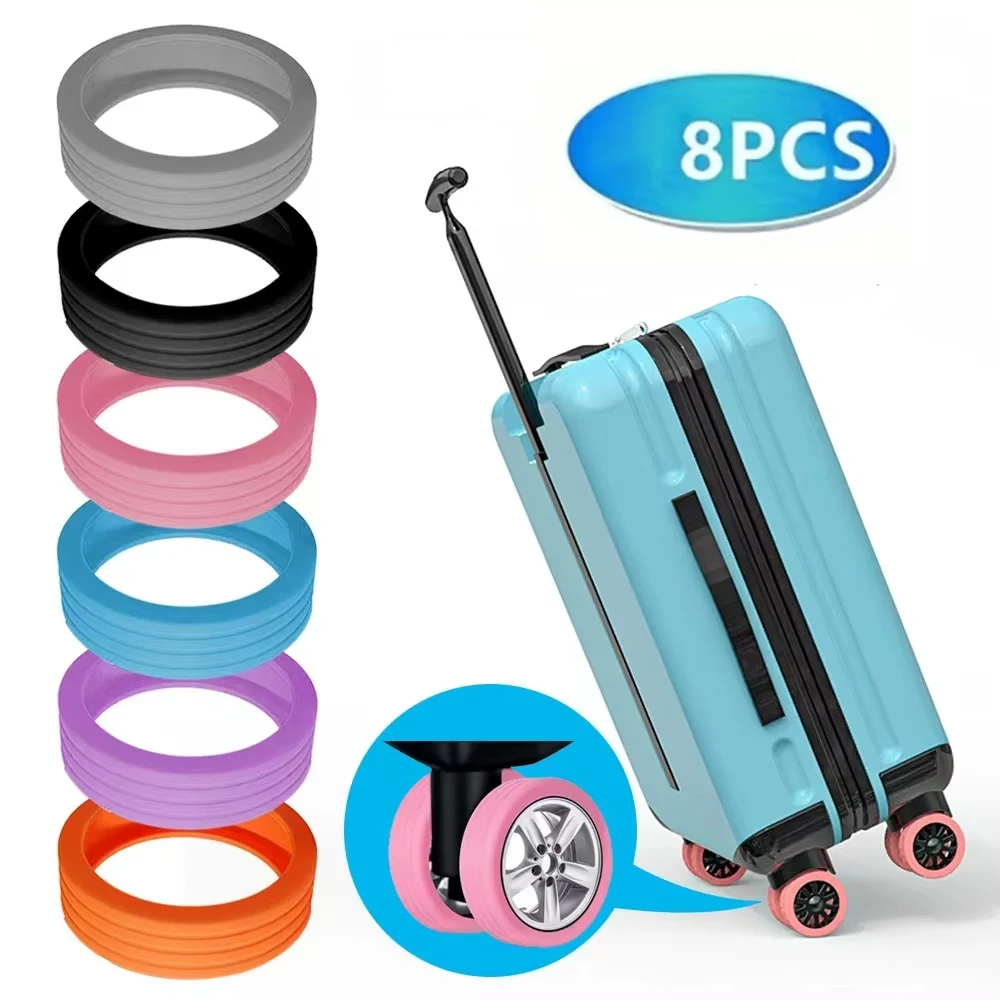 8pcs Silicone Luggage Wheel Covers Suitcase Caster Protectors Reduce Noise Trolley Box Casters Cover Travel Luggage Accessories