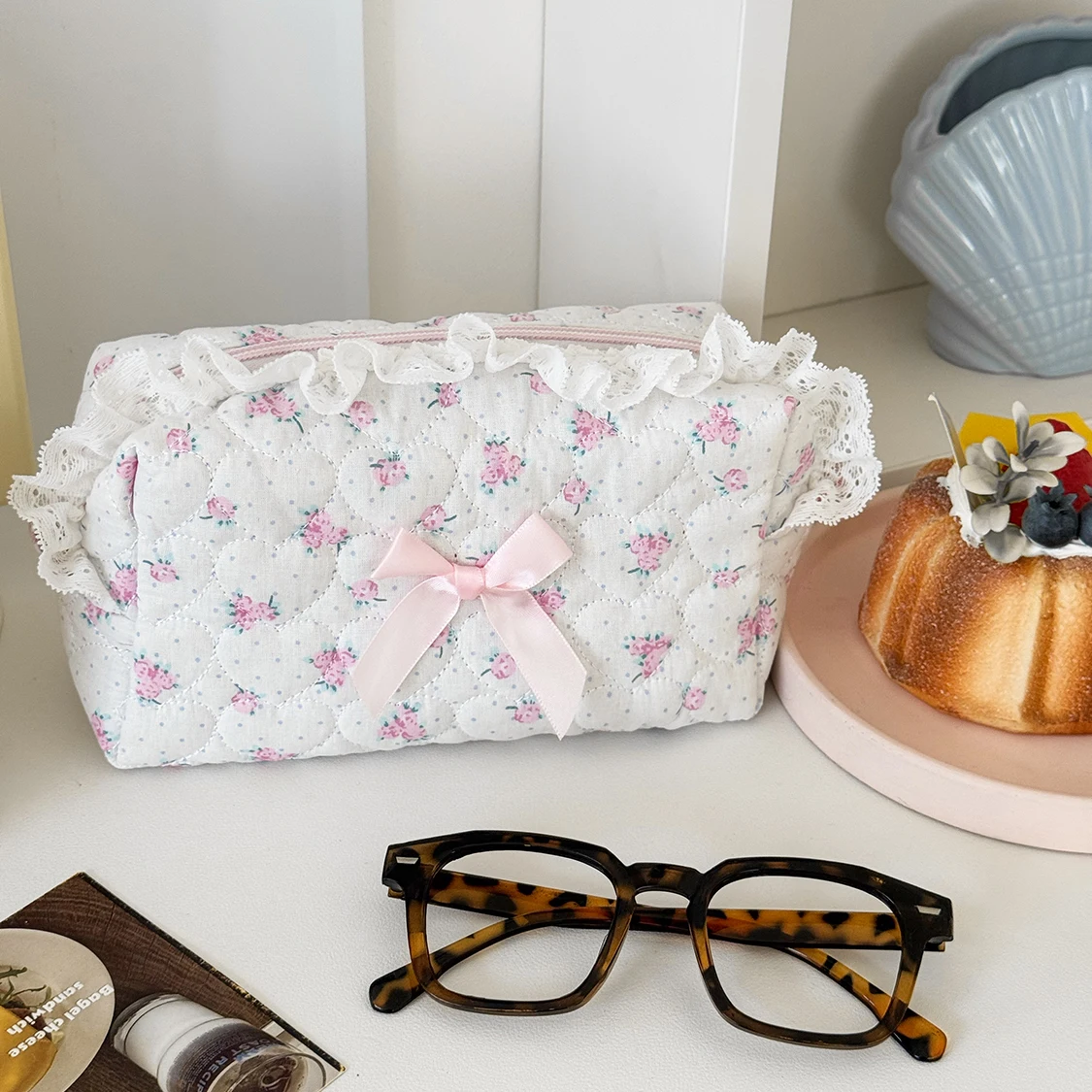 Wholesale Flower Women Lace Small Makeup Bag Travel Organizer Cosmetic Handbag Pouch Gilrs Cute Bow Square Zipper Wallet Bags