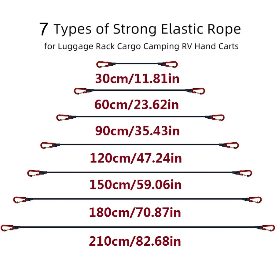 30-210cm 8mm Packing Ropes Outdoor Elastic Bungee Cords with Red Hooks Stretch Lightweight for Bikes Car Luggage Roof Rack Strap