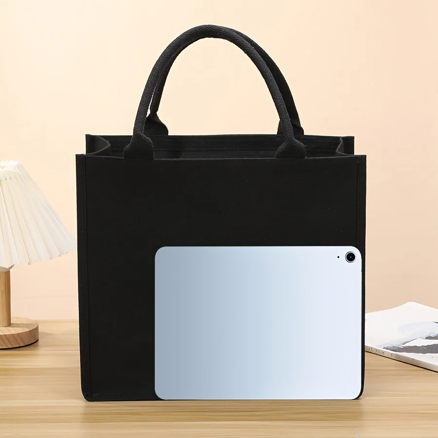 Leisure thickened handheld canvas tote bag black three-dimensional men and women large-capacity simple shopping bag handbags